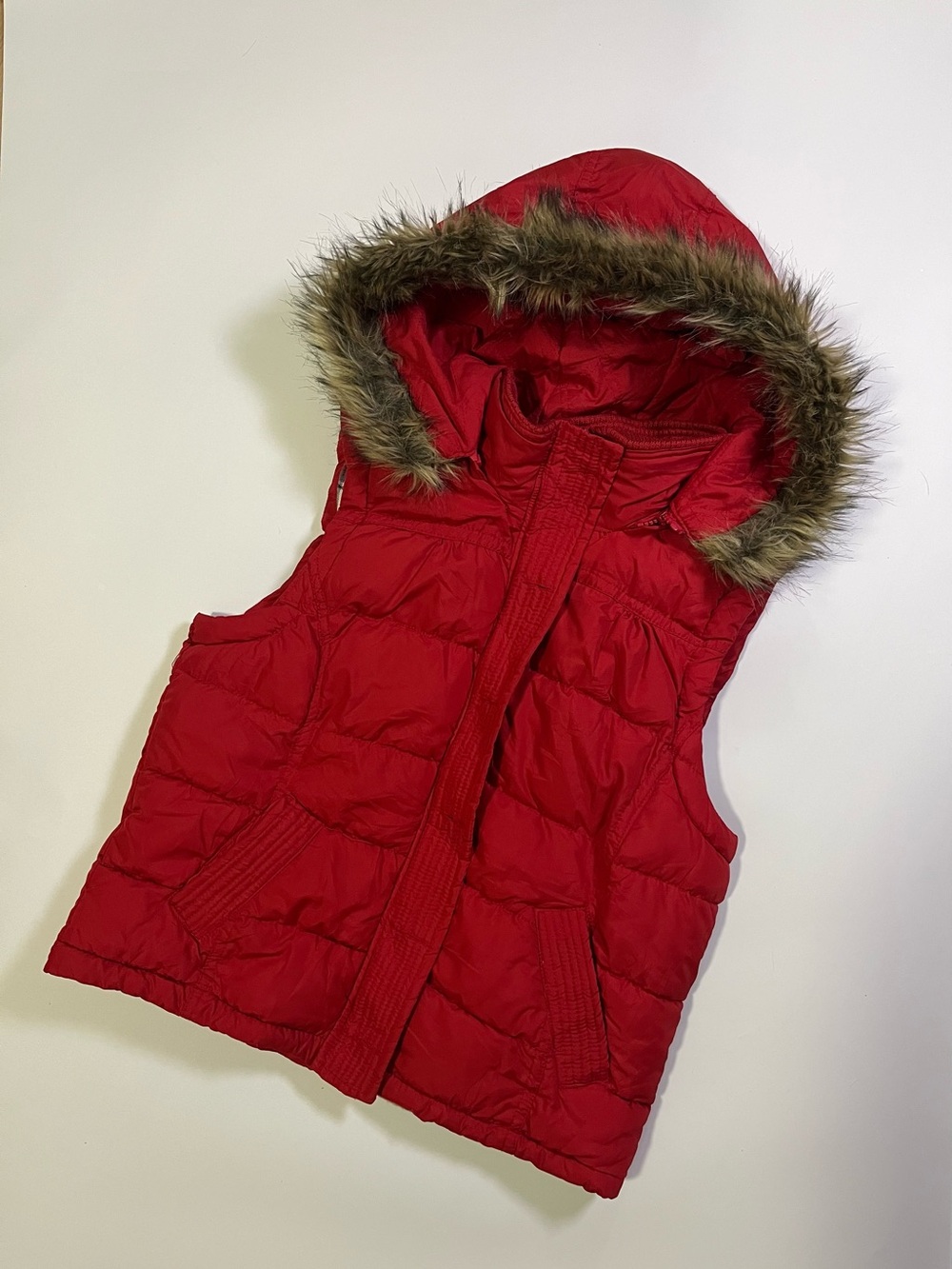 y2k aeropostale red fur lined vest
